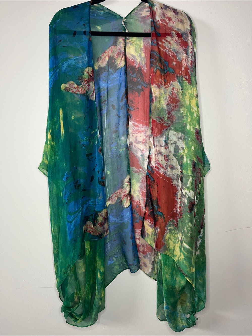 Soft Surroundings Sheer Silk Shawl Wrap green watercolor artsy layering piece